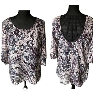 Maurices White pink gray black semi sheer cage back dressy top